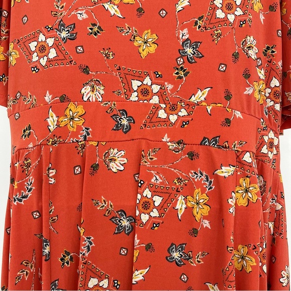 Torrid Orange Floral V Neck Flutter Sleeve Fit & Flare Dress - Picture 5 of 14